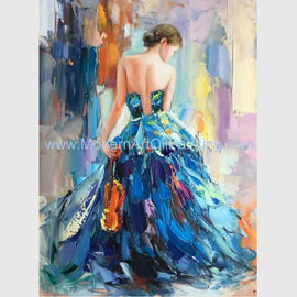 มีดจานสีน้ำมันหญิงภาพวาดที่มีสีสันผู้หญิงบทคัดย่อผ้าใบ Art