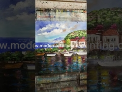 วาดด้วยมือสีแดงเรือภาพวาดอะคริลินามธรรมบนท่าเรือ