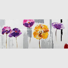 มือวาดนามธรรมศิลปะผ้าใบภาพวาด คริลิคสีม่วงดอกไม้ Wall Art