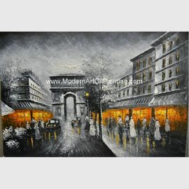 ผ้าใบ Paris Cityscape ภาพวาด , ภาพสีน้ำมัน Modern Abstract Art Bars