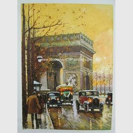 ภาพวาดสีน้ำมันฉากถนนปารีสร่วมสมัย Arc De Triomphe บนผ้าใบ
