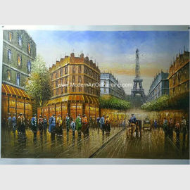 มีดจานสีน้ำมันปารีสแฮนด์เมด 100% หอไอเฟล Paris Scenery On Canvas