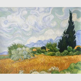แฮนด์เมด Vincent Van Gogh ภาพสีน้ำมันการทำสำเนาทุ่งข้าวสาลีด้วย Cypresses