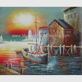 พระอาทิตย์ขึ้น Senery Orange เรือ ภาพวาดสีน้ำมัน เรือใบ ผ้าใบ Art For Parlour