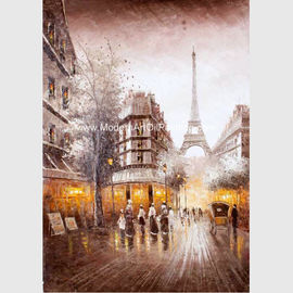 มีดจานสี Paris Oil Painting Paris Street Handmade Thick Oil on Canvas